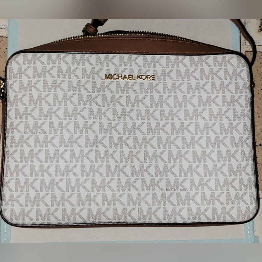 Michael Kors Signature White and Brown Bag